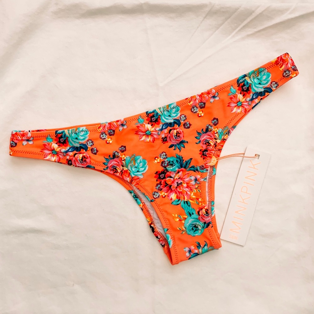 MinkPink Coral Floral Brazilian Bikini Bottom NWT